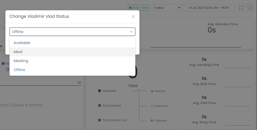 Dialog for a supervisor to change an agent's status remotely