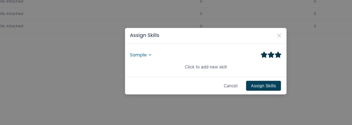 Assign Skills dialog with three-star proficiency