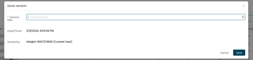 Save version dialog for a queue configuration snapshot